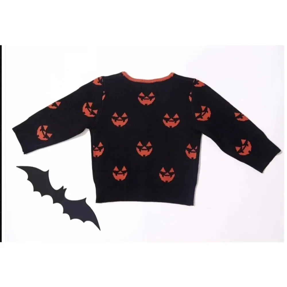 Unique Vintage Black Jack O Lantern Pumpkin Kids Crop Cardigan One Size NWOT